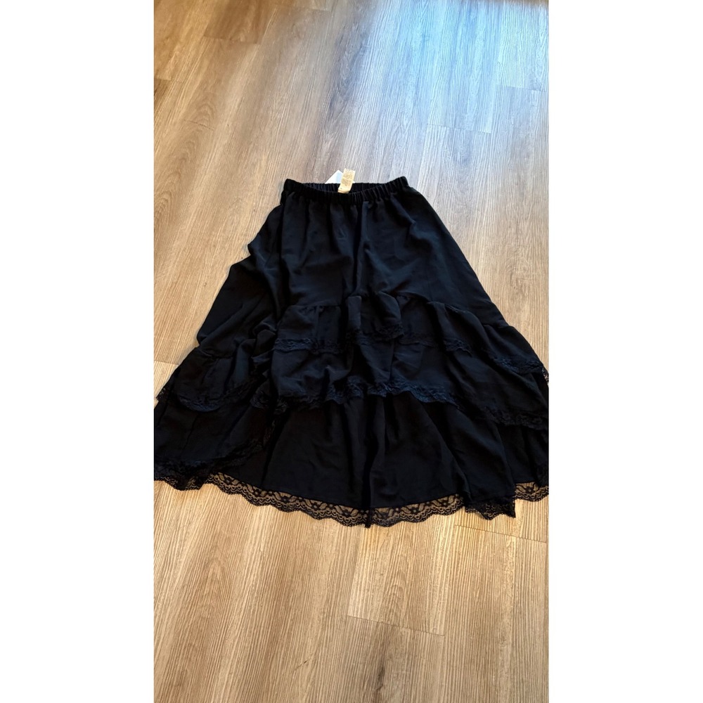 Verdusa Black Maxi Skirt High Low Asymmetrical Lace Trim Ruffle Gothic Boho - S - Picture 9 of 11